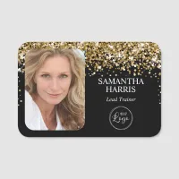 Gold Glitter and Black Logo and Photo Name Tag