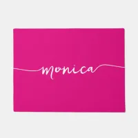 Modern Signature with Swashes Name Hot Pink Doormat