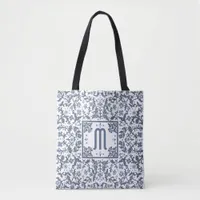 Denim Blue Ornate Monogram Tote Bag