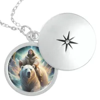 (AI Generated ) Jesus on a polar bear  Locket Necklace