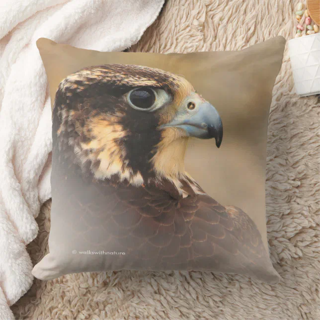 Vignetted Profile of a Peregrine Falcon Throw Pillow