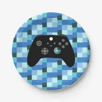 Gamer Boy Blue Pixels Birthday Paper Plates