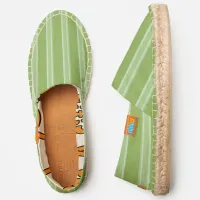 Greenery Green Colored Vertical Striped Slip-on Espadrilles