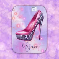 Monogrammed High Heel in Glitter Pink on Lilac | Baby Burp Cloth