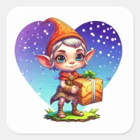 Cute Personalized Christmas Elf Square Sticker