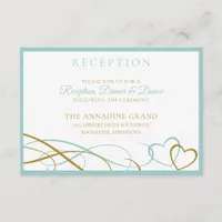 Hearts Wedding Reception Cards - Turquoise & Gold