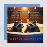 Adorable Raccoons in Bathtub Fun Valentine's Day Holiday Card