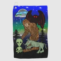 Cryptid Big Foot Alien Mothman UFO Chupacabra Golf Towel