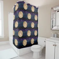 Full Moon on Starry Night Hand Drawn  Shower Curtain