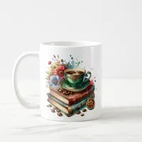  Vintage Books, Flowers and Coffee or Tea Coffee Mug