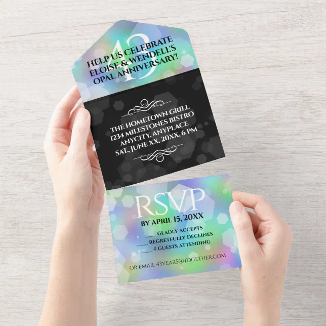 Elegant 43rd Opal Wedding Anniversary Celebration All In One Invitation