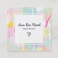 *~* Modern Turquoise Pink Yellow Abstract Pastel Square Business Card