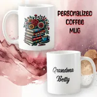 Personalized Vintage Books, Coffee and Flowers Coffee Mug