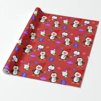 Penguins and Snowflakes Cute Christmas Wrapping Paper