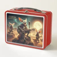 Cool Fennec Foxes Rock Acoustic Guitars in Desert Metal Lunch Box