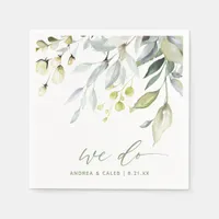 Wedding Cocktail Botanical Watercolor Greenery Napkins