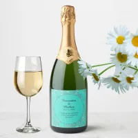 Elegant Romantic Daisies Floral Turquoise Wedding Sparkling Wine Label