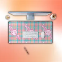 Blue, Pink & Peach Pattern with Glitter & Hearts | Desk Mat