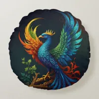 Colourful Feathered Phoenix Bird Pattern  Round Pillow