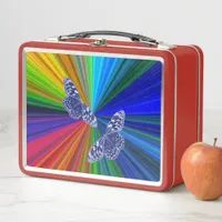 Butterflies on rainbow colors metal lunch box