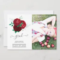 Red and Green Floral Graduation Photo Announcement