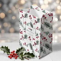 Elegant Red and Green Botanical Christmas Custom Medium Gift Bag