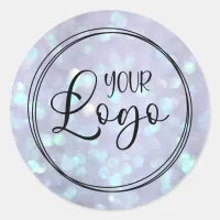 Dusty Purple Aqua Holographic Bokeh Logo Classic Round Sticker