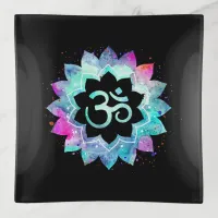 *~* Watercolor Om Aum Turquoise Blue Magenta Black Trinket Tray