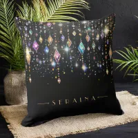 Colorful Boho Gems on Black ID1035 Throw Pillow