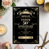 Elegant Black and Gold 50th Marriage Anniversary Foil Invitation