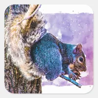 Squirrel Purple Watercolor Valentine's Day Square Sticker