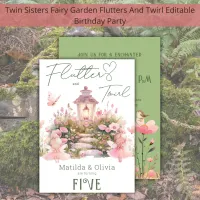 Pink Fairy Garden Twins Sisters Birthday Party  Invitation