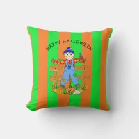 Happy Halloween and Autumn Scarecrow Throw Pillow