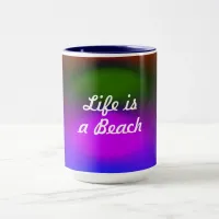 Life is a Beach Neon Blue, Purple, Green & Orange Mug