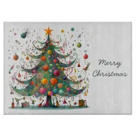 Wacky Whimsical Christmas Tree, Bright Colors, Cutting Board