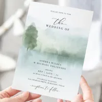 Elegant Watercolor Lake and Trees Wedding Invitation