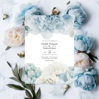 Blue Peonies Wedding Invitation