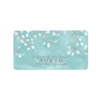 Watercolor Snowdrops Wedding V2 Teal/Copper ID726 Label