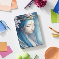 Japanese blue-haired Fairy Fantasy AI Art Poster iPad Pro Cover