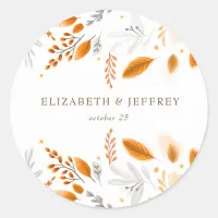 Terracotta Modern Script Elegant Fall Wedding Classic Round Sticker