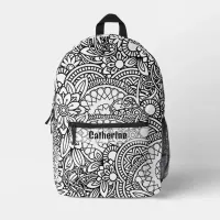 Bold Black and White Floral Crazy Mandala Printed Backpack