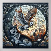 Owl and Wolf Mosaic Ai Art Poster