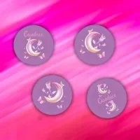 Pretty Pink- Moon, Butterfly, Floral - Monogram | Coaster Set