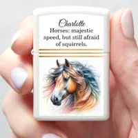 Majestic horse with colorful mane. Generative AI Zippo Lighter