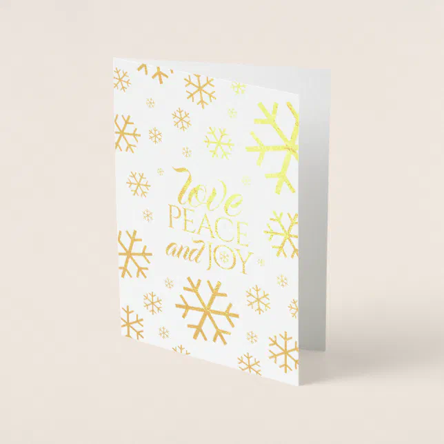Festive Script Love Peace Joy with Snowflakes Foil Card