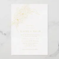 Minimal Elegant Floral Sketch Wedding Foil Invitation