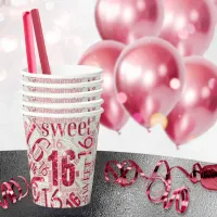 Sweet Sixteen Sparkle Word Cloud Red ID265 Paper Cups