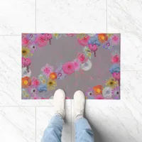 Floral pattern in vintage look on gray doormat