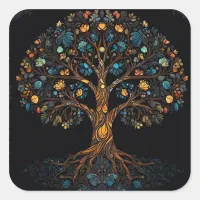 Stained Glass Mosaic Tree Square Sticker