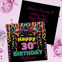 Colorful Confetti and Streamers 30th Birthday Card